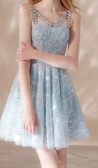 Rhinestone Strap Hem Dress In Blue