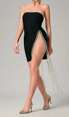 Rhinestone Tassel Mini Bandage Dress In Black