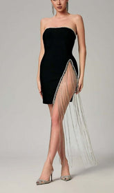 Rhinestone Tassel Mini Bandage Dress In Black