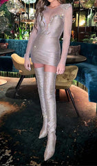 Rhinestone Mesh Mini Dress In Sliver