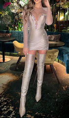 Rhinestone Mesh Mini Dress In Sliver