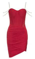 Rhinestone Strappy Corset Mini Dress In Burgundy