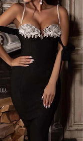 Rhinestone Strappy Midi Dress In Black