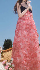 Rose Appliqued Spaghetti Maxi Dress In Pink