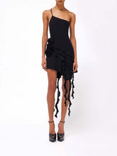Rose-Detail Ruffled Mini Dress In Black