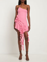 Rose-Detail Ruffled Mini Dress In Pink