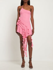 Rose-Detail Ruffled Mini Dress In Pink