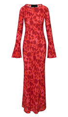 Rose Print FlAre Maxi Dress In Red