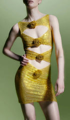 Rosette Cut Out EmbelliShed Mini Dress In YelLow