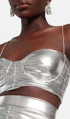 Ruched BraLette And Skirt Set In Sliver