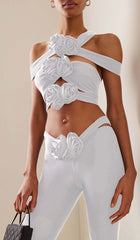 Ruched Cutout FlAred Two Piece Set In White