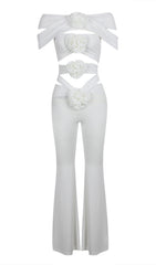 Ruched Cutout FlAred Two Piece Set In White