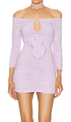 Ruched Off-Shoulder Mini Dress In Ilac