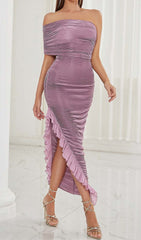 Ruffed Off Shoulder High Low Dress In Lavender