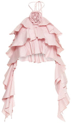 Ruffle-Detail Halter Crop Top In Pink