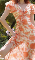Ruffle Sleeved VOILE Maxi Dress In Pink