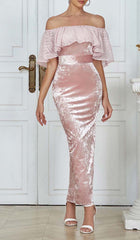 Ruffled Bandeau Satin Maxi Dress In Pink
