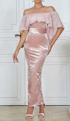 Ruffled Bandeau Satin Maxi Dress In Pink