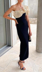 Ruffled DetailInG Slit Midi Dress In Black