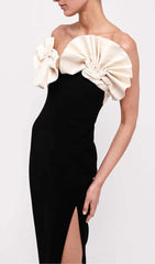 Ruffled DetailInG Slit Midi Dress In Black