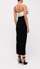 Ruffled DetailInG Slit Midi Dress In Black