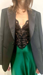 Ruffled Silk Satin Maxi Dress In Green