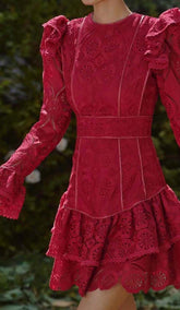Ruffled Tiered Mini Dress In Red
