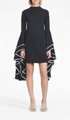 Ruffled Sleeve Mini Dress In Black