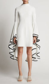 Ruffled Sleeve Mini Dress In White