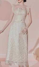 Ruffle Lace Midi Dress In White