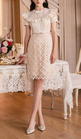 RuffleS Embroidery Midi Dress In White