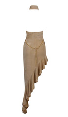 RuffleS Halter High Low Dress In Gray