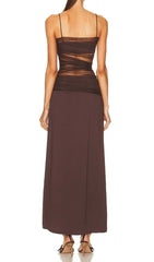 Strappy Mesh Maxi Dress In Brown