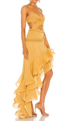 Ruffle Thigh Slit Maxi Dress In Light Orange