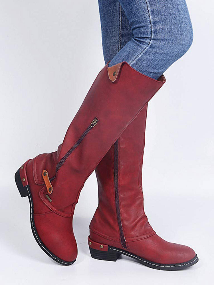 Zipper PU Leather Boots