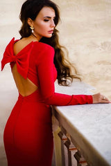 Backless Cutout Long Sleeve Midi Bandage Dress