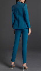 Rhinestone Blazer Set In Blue