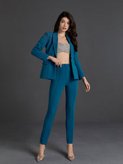 Rhinestone Blazer Set In Blue