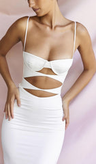 Satin Cutout Corset Dress In White