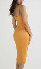 Satin Midi Dress In Orange