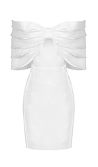 Satin Bow Off Shoulder Mini Dress