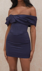 Satin Strapless Mini Dress In Deep Blue