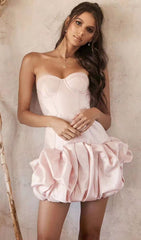 Satin Strapless Mini Dress In Pink