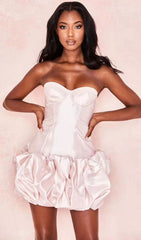 Satin Strapless Mini Dress In Pink