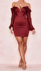 Satin Strapless Mini Dress In Wine Red