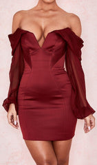 Satin Strapless Mini Dress In Wine Red