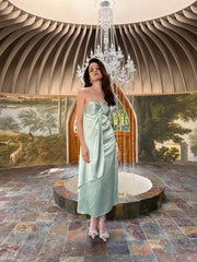 Satin Halter Maxi Dress In Green