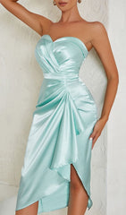 Satin Sleeveless Midi Dress In Mint Green