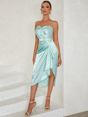 Satin Sleeveless Midi Dress In Mint Green
