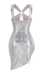 Sequin Cutout High Low Dress In Sliver
